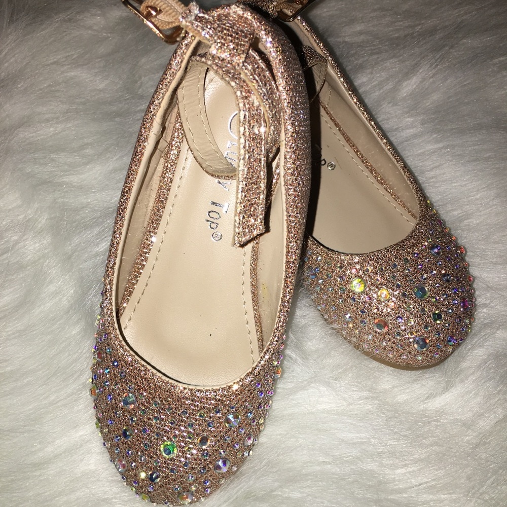 Gold Rhinestone Toddler Wedge Dress Shoe